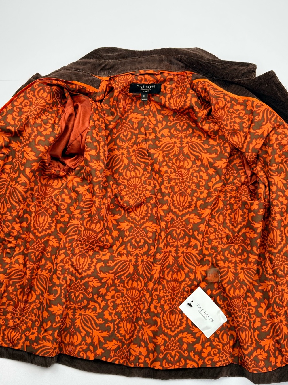 Talbots Petites Brown Corduroy Blazer Jacket Floral Size 8P Lined Old Money - Picture 4 of 8